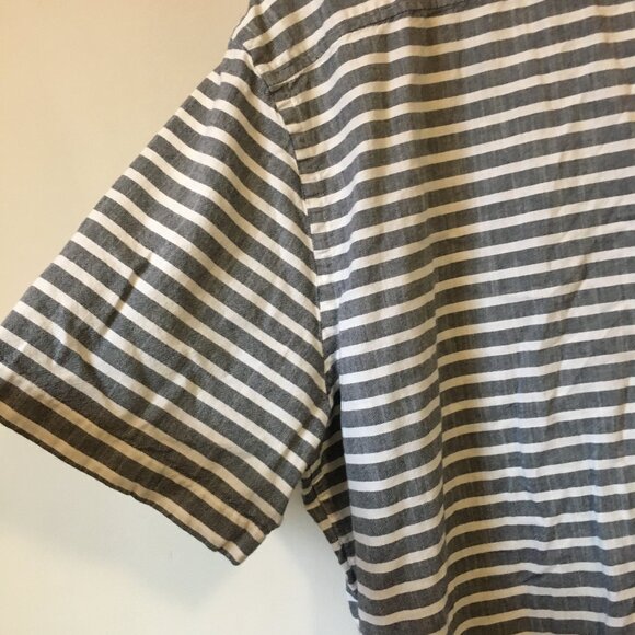 Black Brown 1826 Burton Grey and White Striped Button Down Casual Shirt - Picture 8 of 16